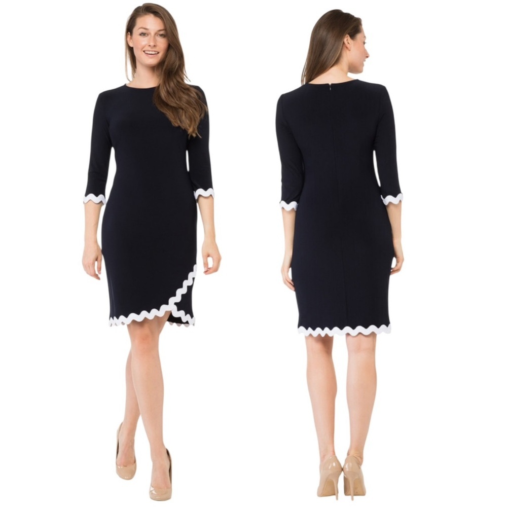 NWT Joseph Ribkoff Rick Rack Trim Dress Style 184011 Black Size 8